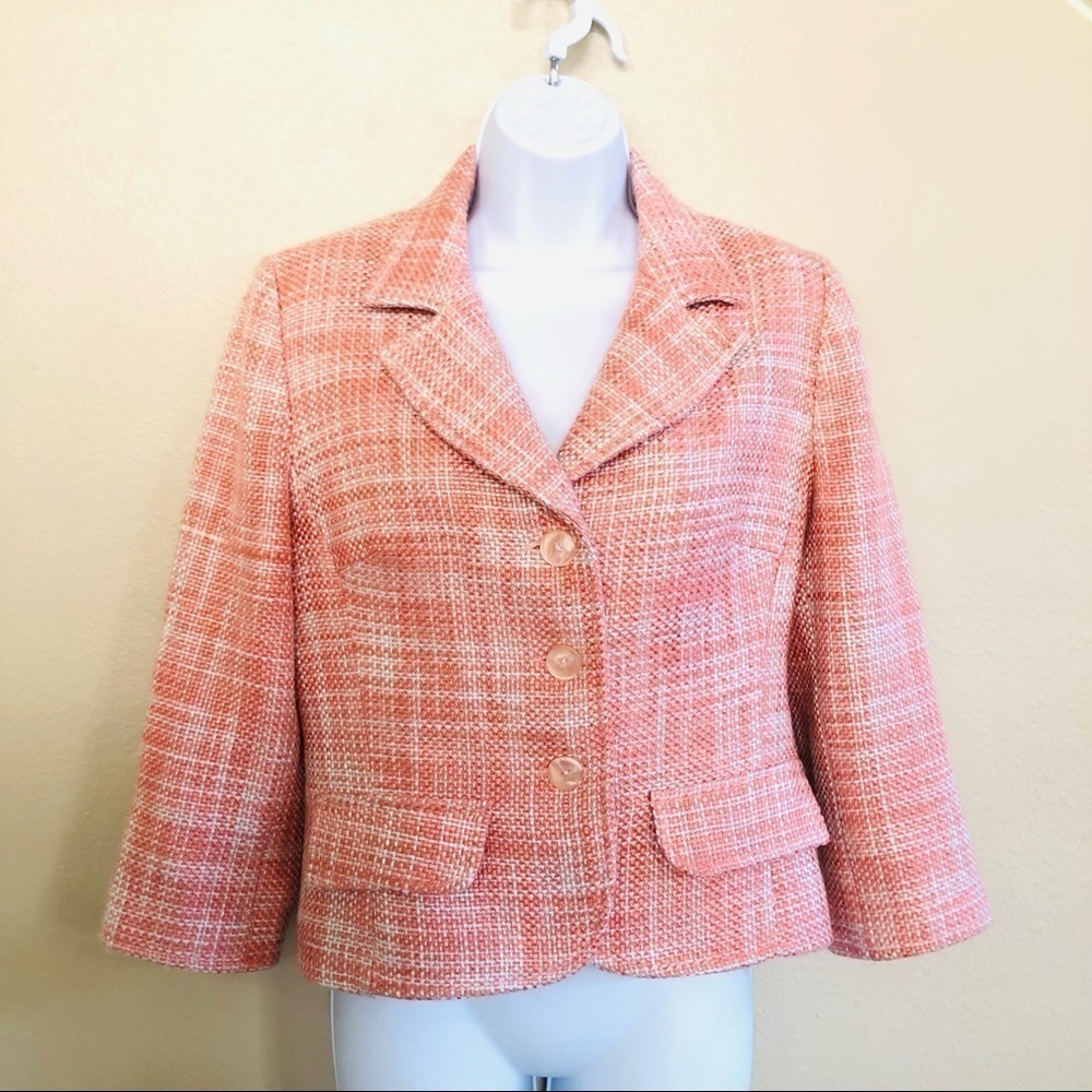 Vintage GEORGIOU Studio Three Button Closure Tweed Wool Blend Notched Lapel Sz 8